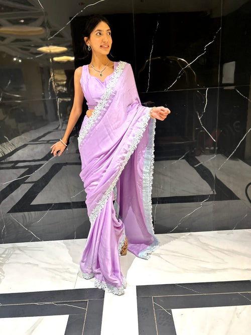 Deepika Padukone Inspired Lavender Satin Saree