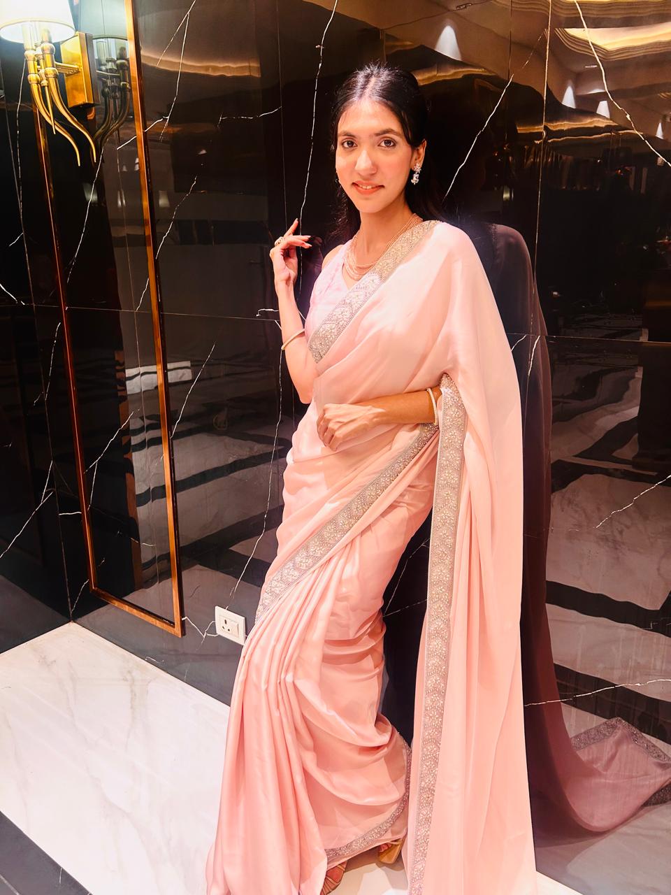 Celebrity Inspired Pink Satin Modal  Saree