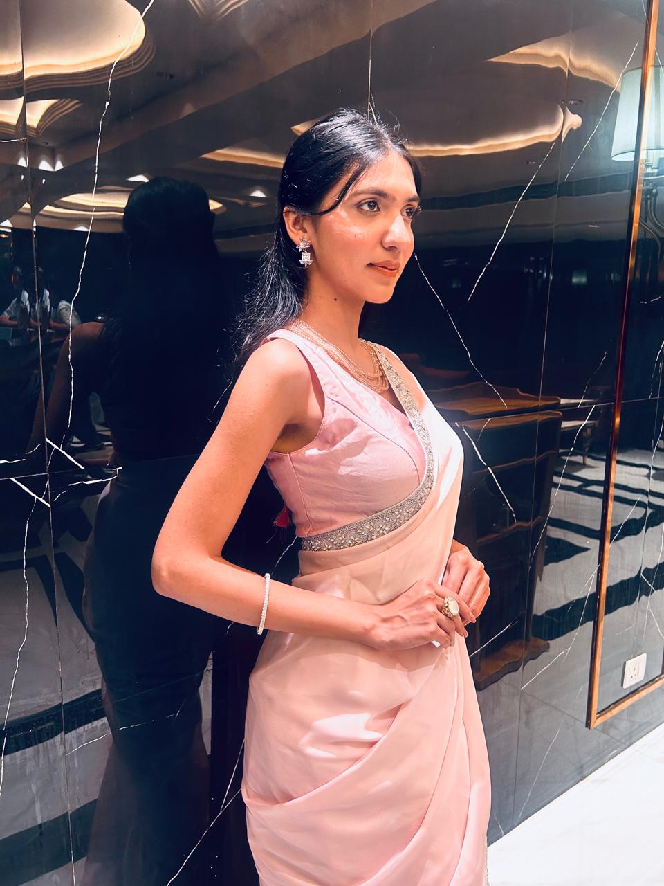 Celebrity Inspired Pink Satin Modal  Saree