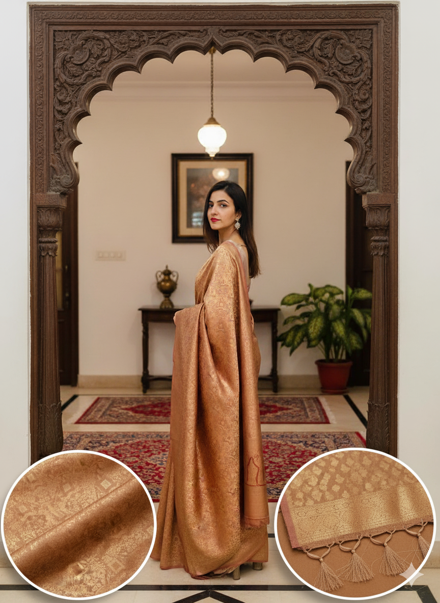 Champagne Jal Silk Banarasi Saree