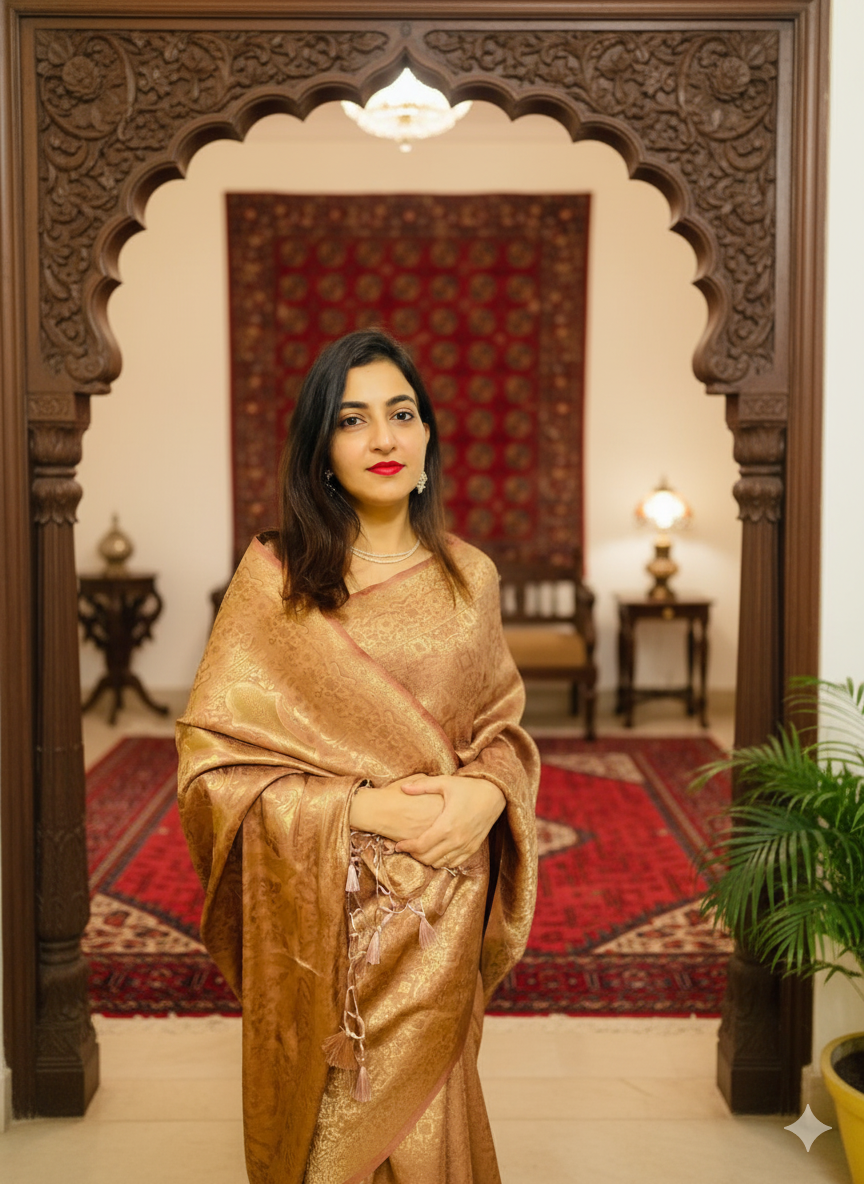 Champagne Jal Silk Banarasi Saree