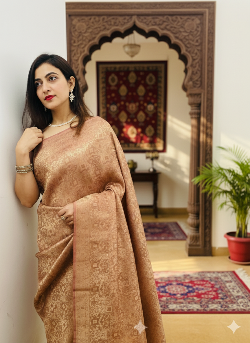 Champagne Jal Silk Banarasi Saree